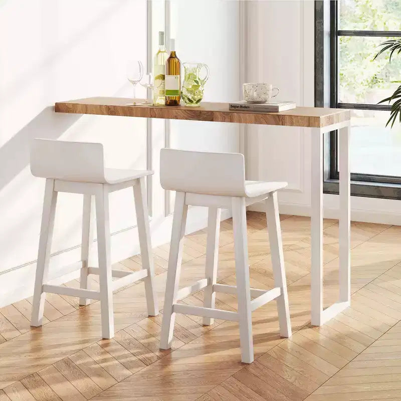 Ensemble de 2 tabourets de bar en bois de 24.5 avec dossier et assise pleins, chaises de bar mi-siècle, marron/noir/blanc