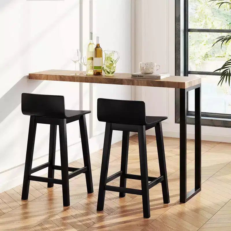24.5 Zoll Barhocker, 2er-Set, mit geschlossener Rückenlehne und Sitzfläche, Barstühle im Mid-Century-Stil, Braun/Schwarz/Weiß