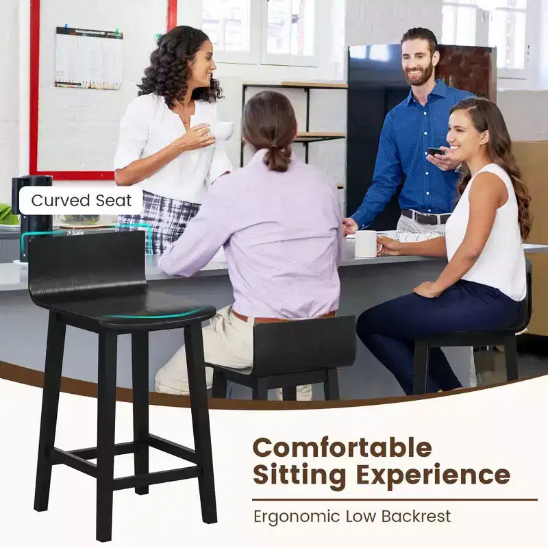 Ensemble de 2 tabourets de bar en bois de 24.5 avec dossier et assise pleins, chaises de bar mi-siècle, marron/noir/blanc
