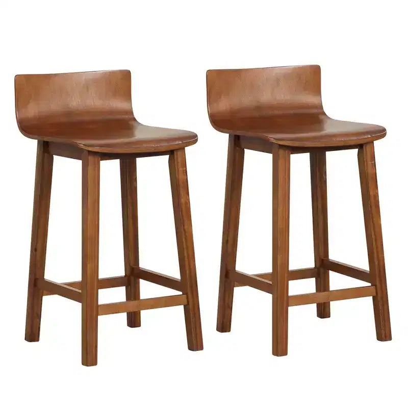 24.5 Zoll Barhocker, 2er-Set, mit geschlossener Rückenlehne und Sitzfläche, Barstühle im Mid-Century-Stil, Braun/Schwarz/Weiß