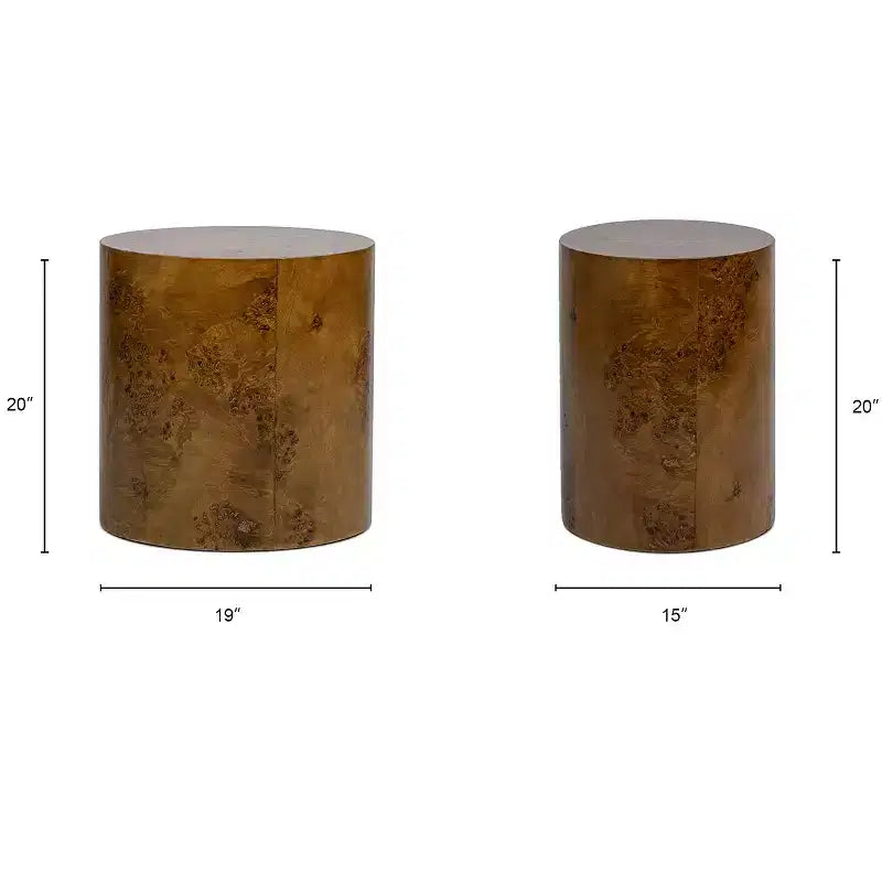 Table d’appoint cylindrique ronde en bois de ronce