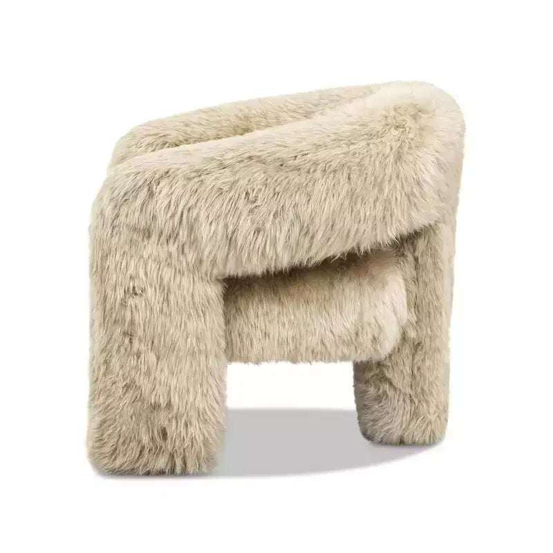 Sillón decorativo de piel de oveja auténtica con respaldo de barril dividido, piel auténtica rubia natural