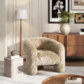 Sillón decorativo de piel de oveja auténtica con respaldo de barril dividido, piel auténtica rubia natural