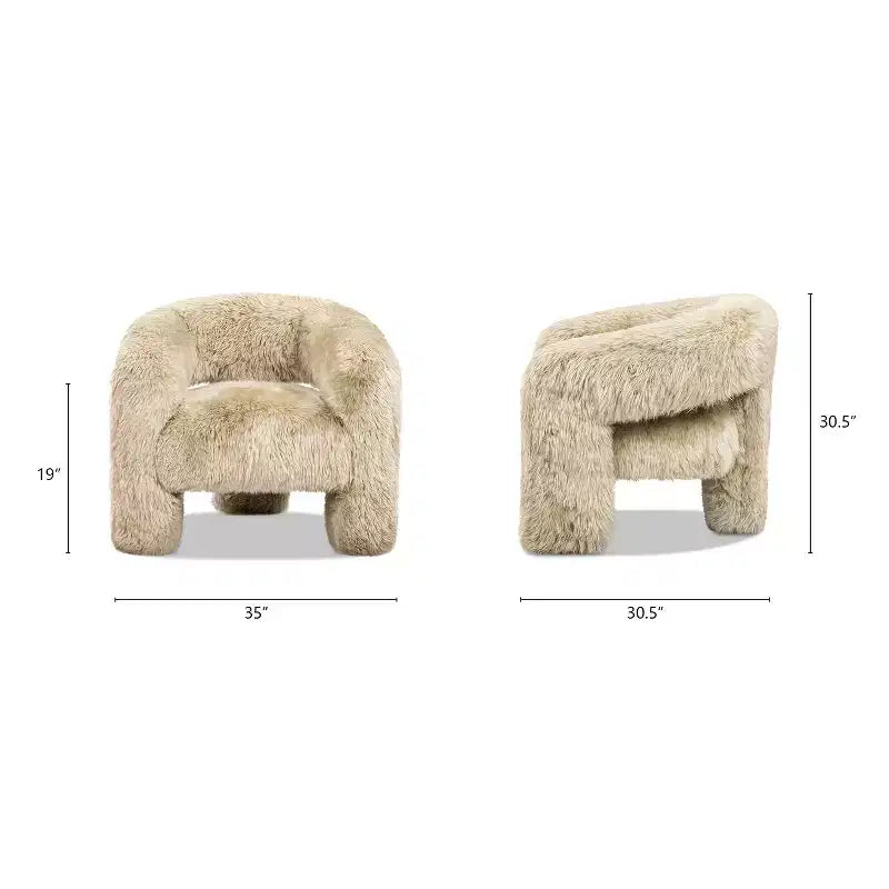 Sillón decorativo de piel de oveja auténtica con respaldo de barril dividido, piel auténtica rubia natural