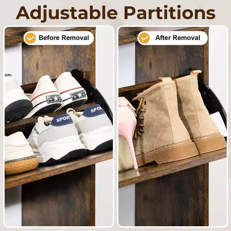 Zapatero de madera de estilo de mediados de siglo con 2 puertas abatibles y estantes extraíbles, para guardar zapatos en la entrada