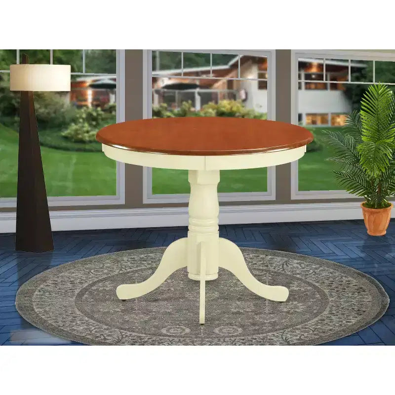 Table à manger ronde bicolore en bois avec piètement central