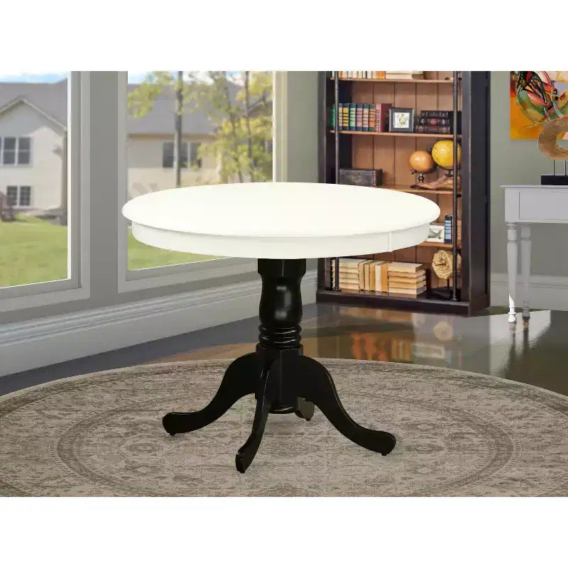 Table à manger ronde bicolore en bois avec piètement central