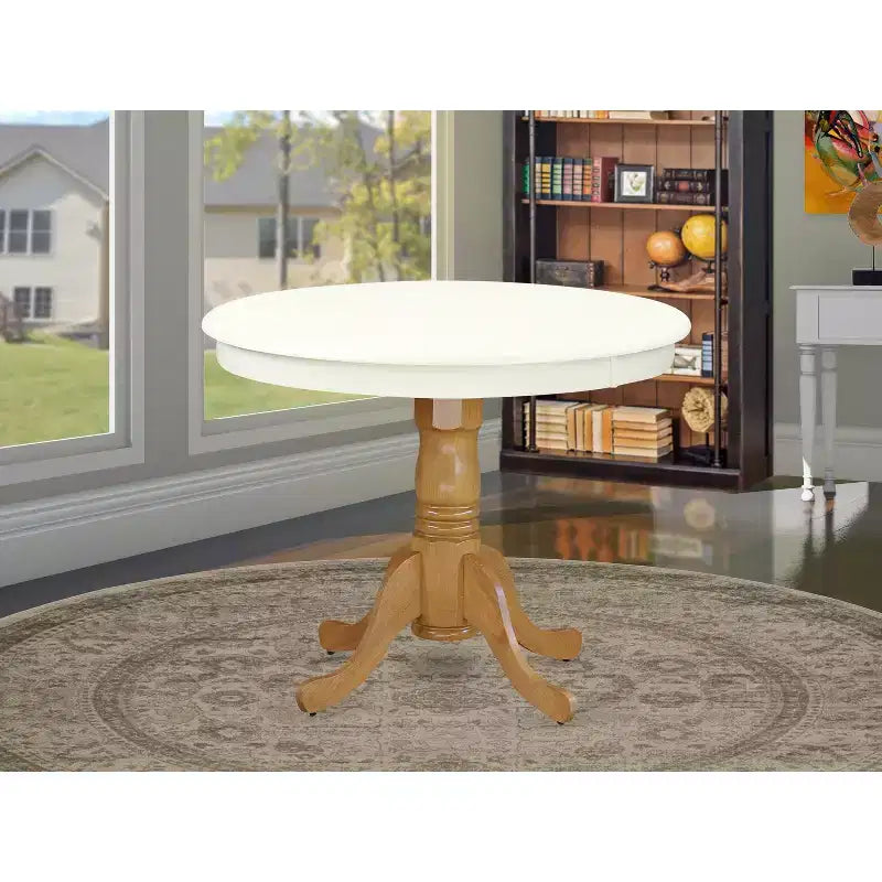 Table à manger ronde bicolore en bois avec piètement central