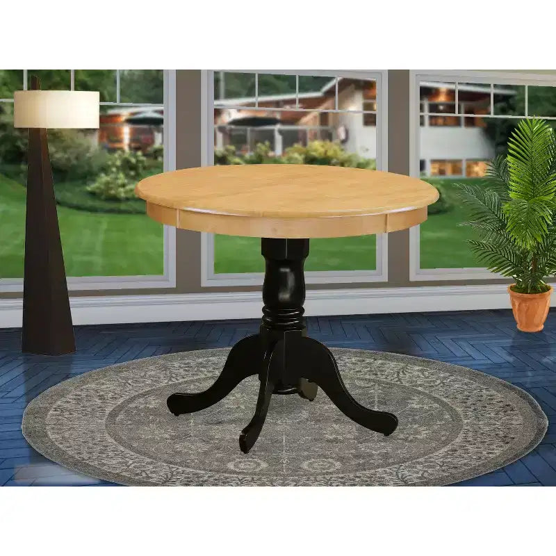 Table à manger ronde bicolore en bois avec piètement central