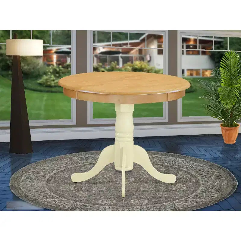 Table à manger ronde bicolore en bois avec piètement central