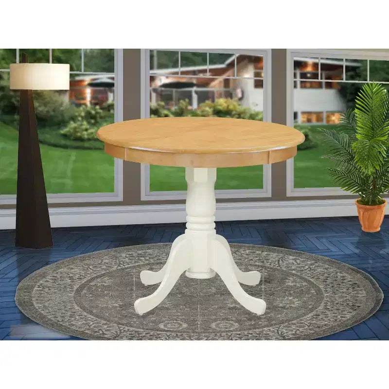 Table à manger ronde bicolore en bois avec piètement central