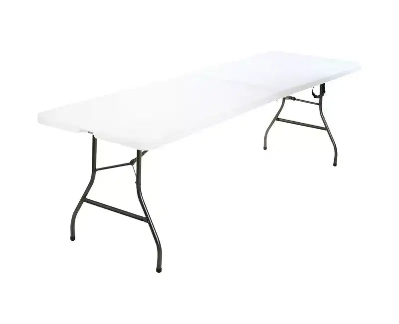 Table pliante en deux en plastique moulé par soufflage, 30 x 96 in, blanche