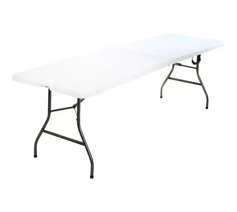 Table pliante en deux en plastique moulé par soufflage, 30 x 96 in, blanche