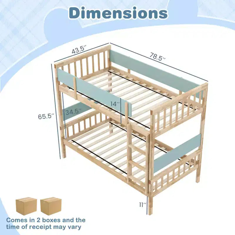 Litera de madera maciza con dos camas individuales, estructura con escalera y barandillas de seguridad de longitud completa, blanco/natural