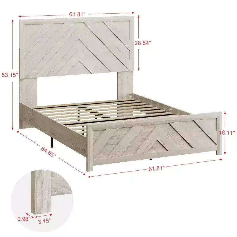 Estructura de cama de madera con cabecero y plataforma de madera, base de colchón con soporte de láminas silencioso, no necesita somier, fácil de montar
