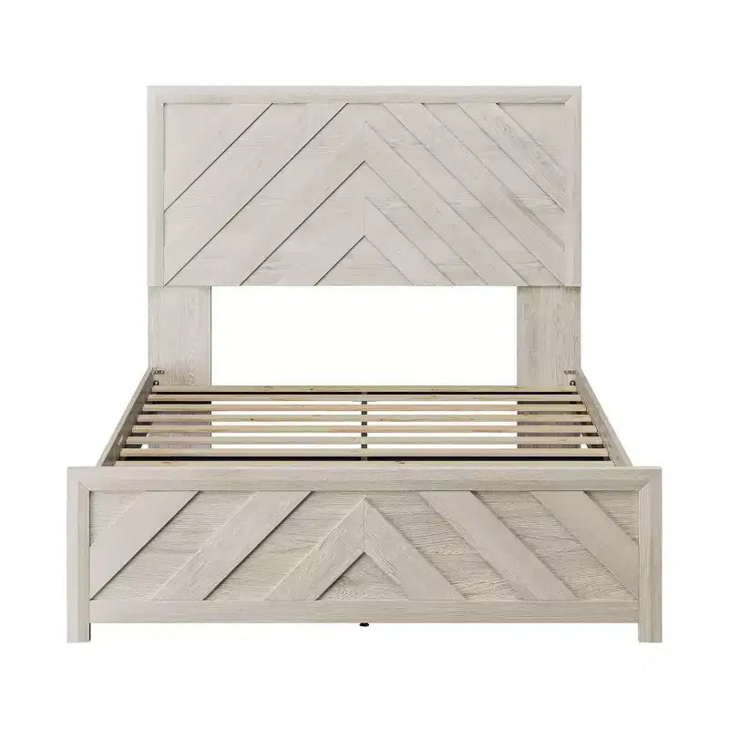 Estructura de cama de madera con cabecero y plataforma de madera, base de colchón con soporte de láminas silencioso, no necesita somier, fácil de montar