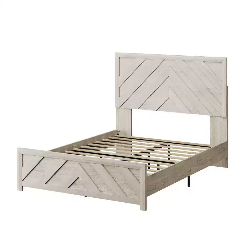 Estructura de cama de madera con cabecero y plataforma de madera, base de colchón con soporte de láminas silencioso, no necesita somier, fácil de montar