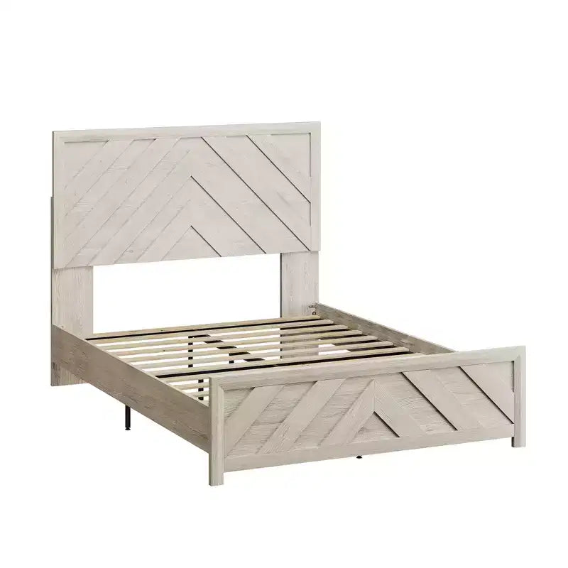 Estructura de cama de madera con cabecero y plataforma de madera, base de colchón con soporte de láminas silencioso, no necesita somier, fácil de montar