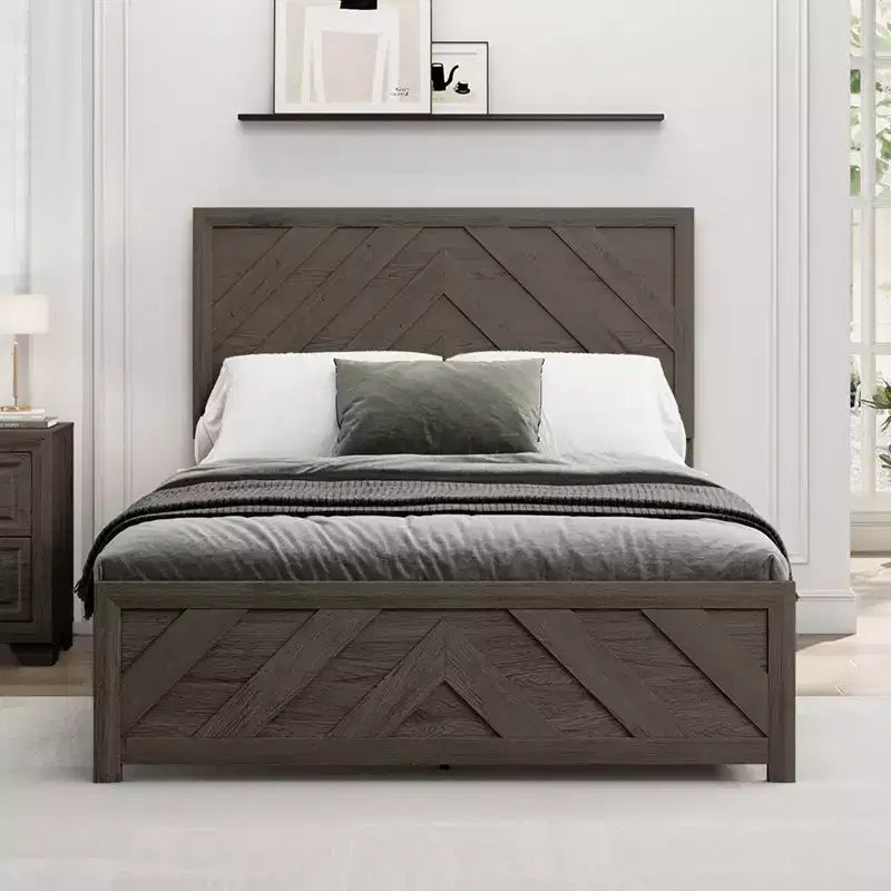 Estructura de cama de madera con cabecero y plataforma de madera, base de colchón con soporte de láminas silencioso, no necesita somier, fácil de montar