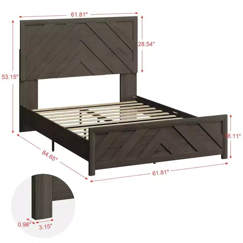 Estructura de cama de madera con cabecero y plataforma de madera, base de colchón con soporte de láminas silencioso, no necesita somier, fácil de montar