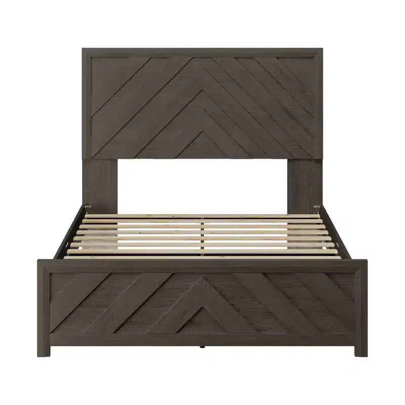 Estructura de cama de madera con cabecero y plataforma de madera, base de colchón con soporte de láminas silencioso, no necesita somier, fácil de montar