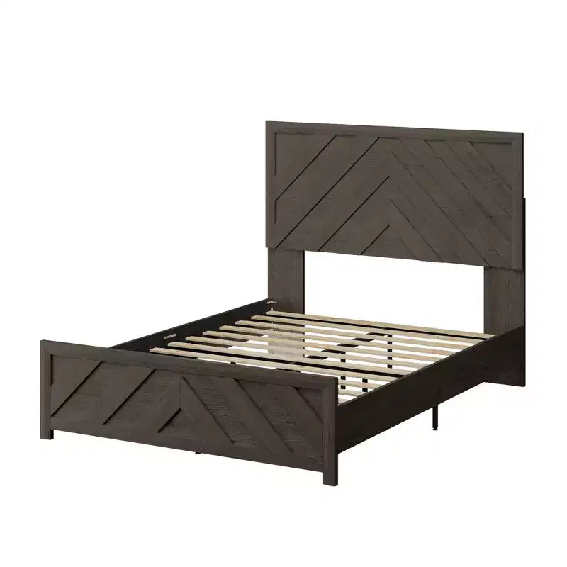 Estructura de cama de madera con cabecero y plataforma de madera, base de colchón con soporte de láminas silencioso, no necesita somier, fácil de montar