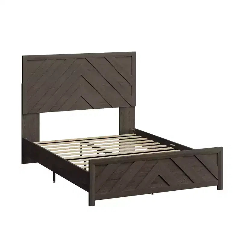 Estructura de cama de madera con cabecero y plataforma de madera, base de colchón con soporte de láminas silencioso, no necesita somier, fácil de montar