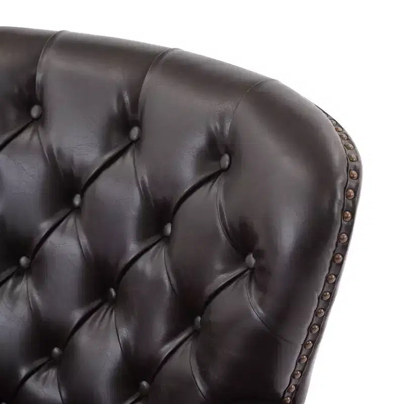 Fauteuil d’appoint vintage rembourré à capitons, fauteuil à oreilles classique avec clous décoratifs et pieds en bois
