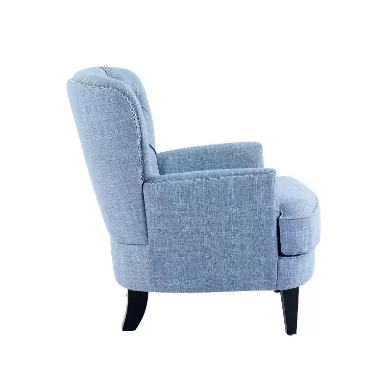 Fauteuil d’appoint vintage rembourré à capitons, fauteuil à oreilles classique avec clous décoratifs et pieds en bois