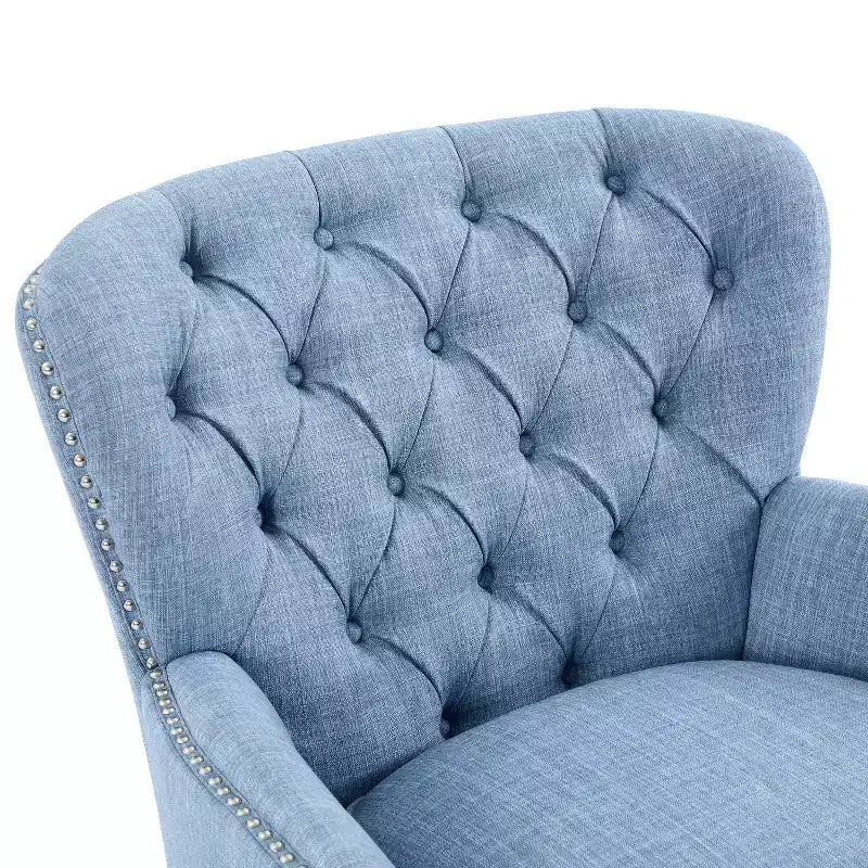 Fauteuil d’appoint vintage rembourré à capitons, fauteuil à oreilles classique avec clous décoratifs et pieds en bois