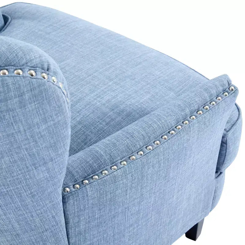 Fauteuil d’appoint vintage rembourré à capitons, fauteuil à oreilles classique avec clous décoratifs et pieds en bois