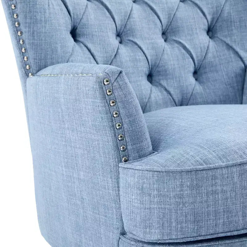 Fauteuil d’appoint vintage rembourré à capitons, fauteuil à oreilles classique avec clous décoratifs et pieds en bois