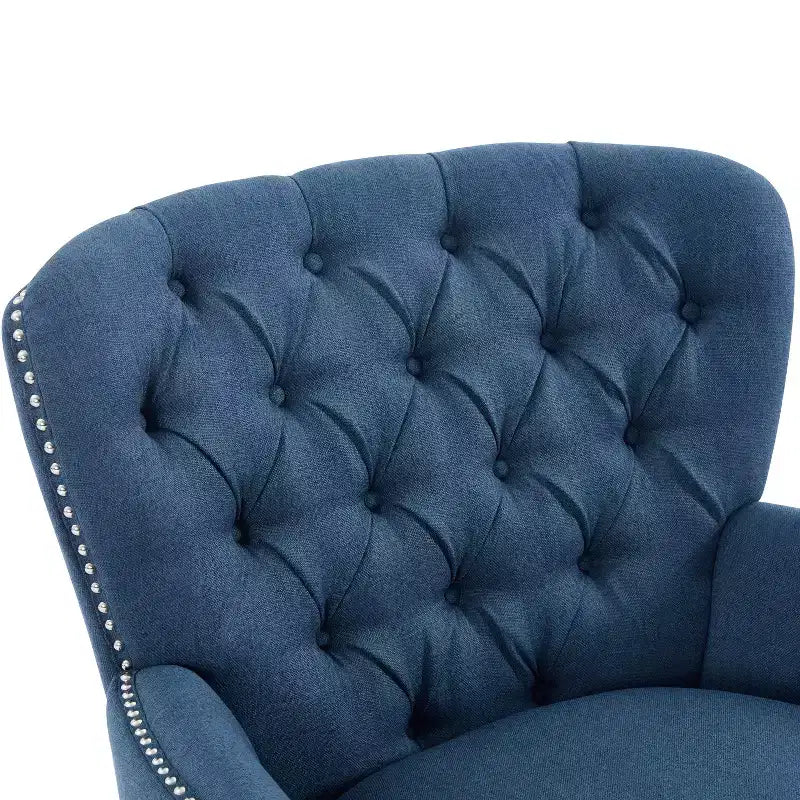 Fauteuil d’appoint vintage rembourré à capitons, fauteuil à oreilles classique avec clous décoratifs et pieds en bois