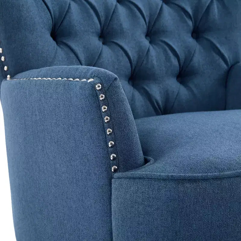 Fauteuil d’appoint vintage rembourré à capitons, fauteuil à oreilles classique avec clous décoratifs et pieds en bois