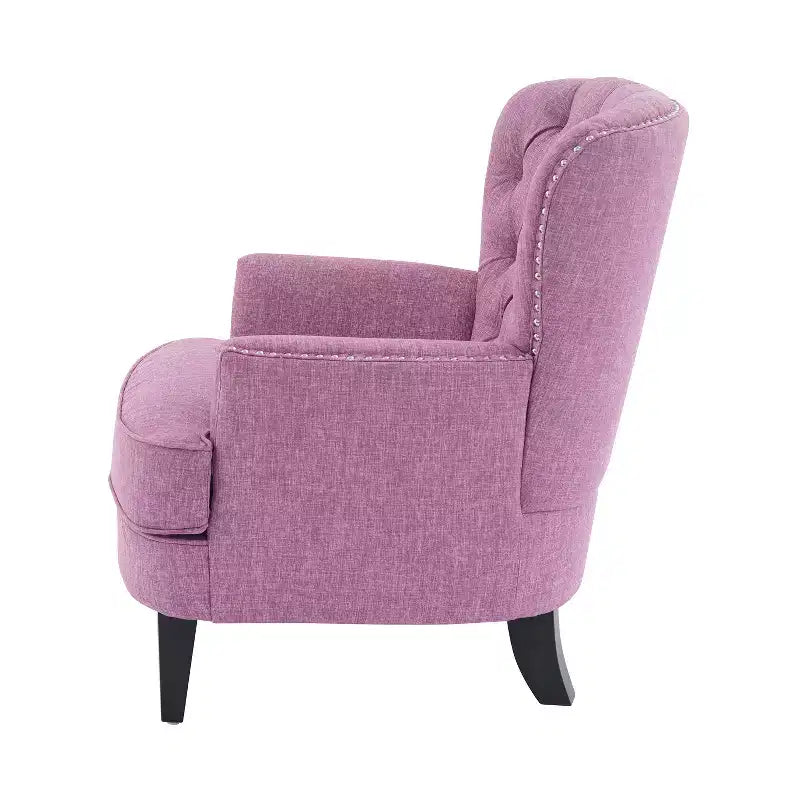 Fauteuil d’appoint vintage rembourré à capitons, fauteuil à oreilles classique avec clous décoratifs et pieds en bois