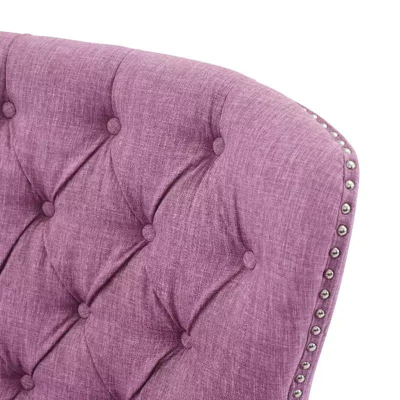 Fauteuil d’appoint vintage rembourré à capitons, fauteuil à oreilles classique avec clous décoratifs et pieds en bois