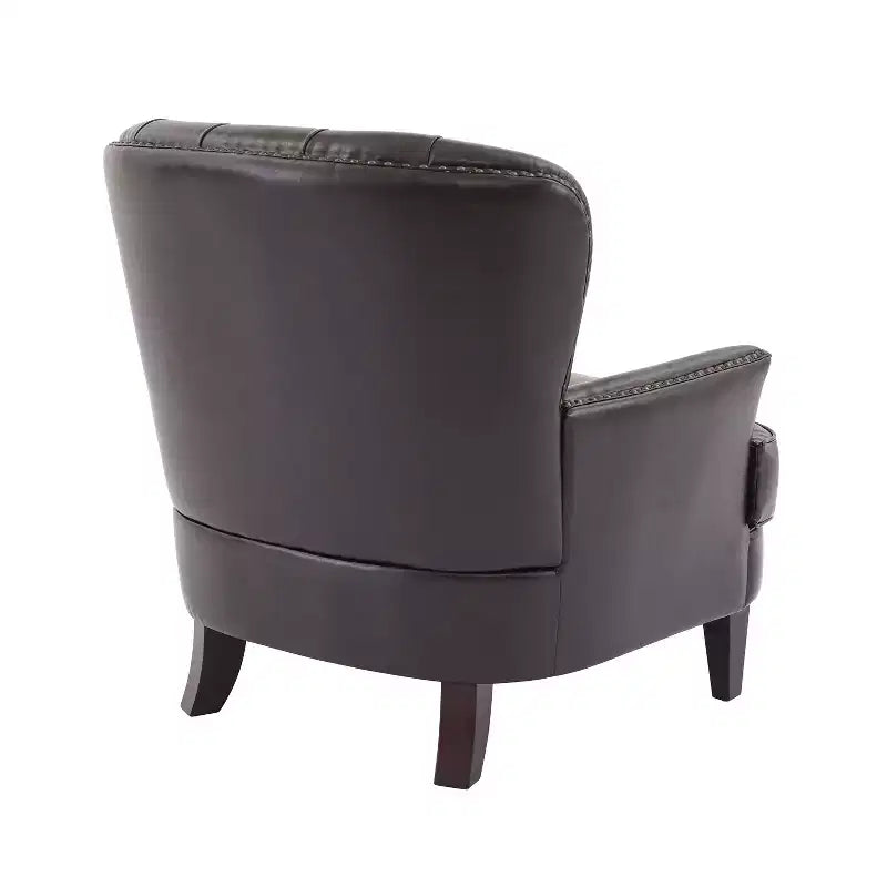 Fauteuil d’appoint vintage rembourré à capitons, fauteuil à oreilles classique avec clous décoratifs et pieds en bois