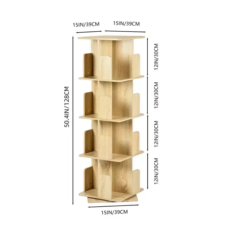 Librería decorativa giratoria, estantería vertical independiente con estantes abiertos de varios niveles, ahorra espacio en la sala de estar, el dormitorio o la oficina