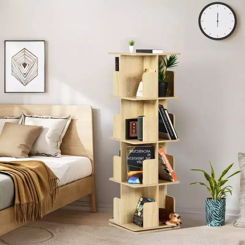 Drehbares dekoratives Bücherregal, freistehendes vertikales Regal mit mehreren offenen Ablageflächen, platzsparend für Wohnzimmer, Schlafzimmer oder Büro