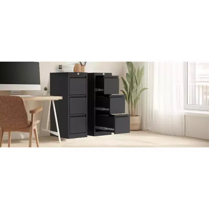 Classeurs, armoires de rangement métalliques noires à 3 tiroirs verrouillables pour le bureau à domicile, pour dossiers suspendus au format Letter/Legal/F4/A4