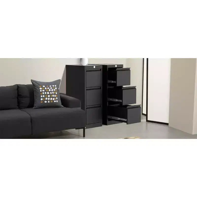 Classeurs, armoires de rangement métalliques noires à 3 tiroirs verrouillables pour le bureau à domicile, pour dossiers suspendus au format Letter/Legal/F4/A4