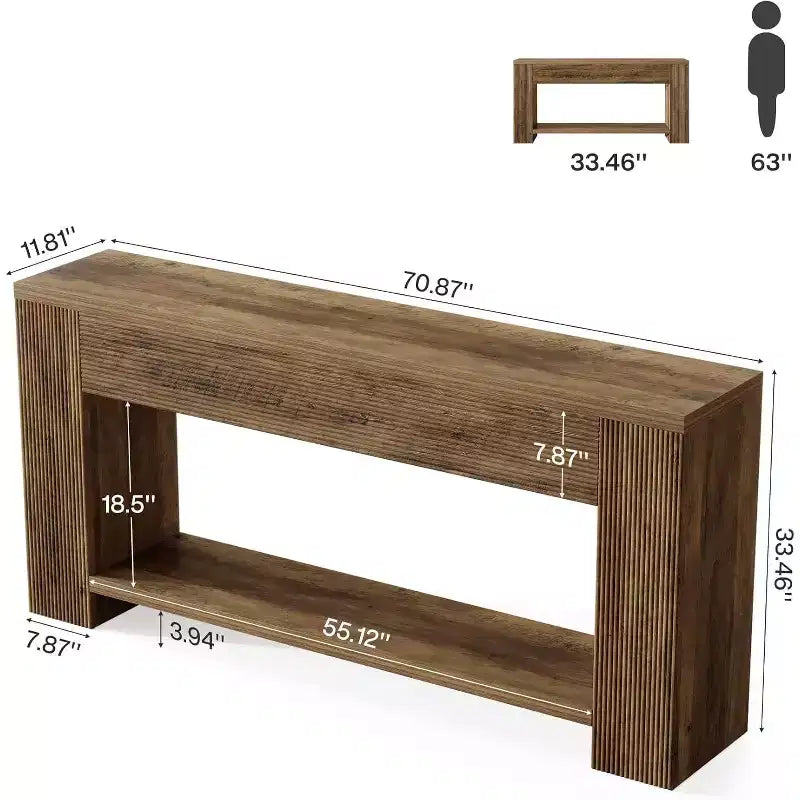 Mesa consola de 70.9 pulgadas para la entrada, mesa estrecha de madera para sofá, detrás del sillón, para sala de estar o entrada, marrón rústico