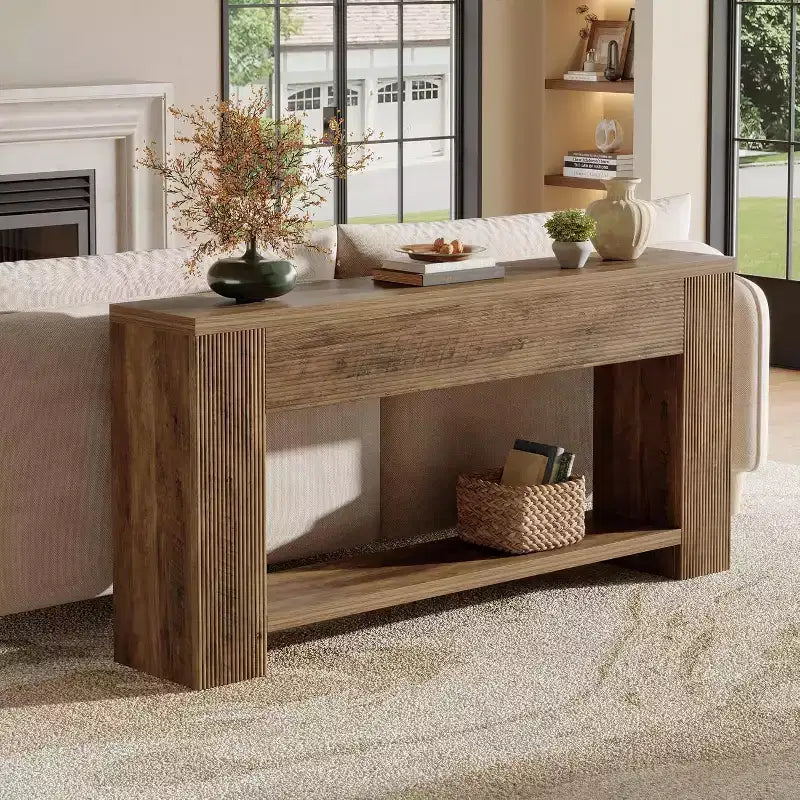Table console de 70.9 pouces pour l’entrée, table de canapé étroite en bois à placer derrière le canapé pour le salon ou l’entrée, marron rustique