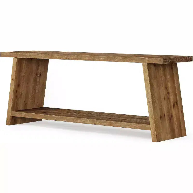 TV-Ständer aus Massivholz, 2-stufige Medienkonsole im Landhausstil für 55/60/65-Zoll-Fernseher, TV-Ständer im modernen Mid-Century-Stil fürs Wohnzimmer (Braun, 63 Zoll)