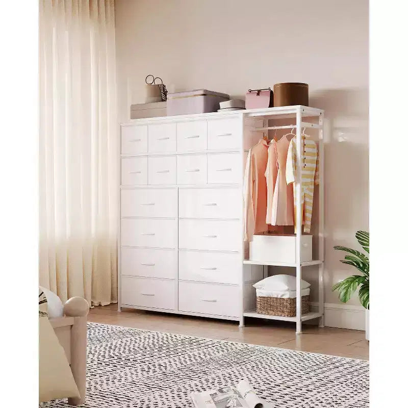 Offene Kleiderstange mit Kommodenschubladen, Kleiderschrank zur Aufbewahrung im Schlafzimmer