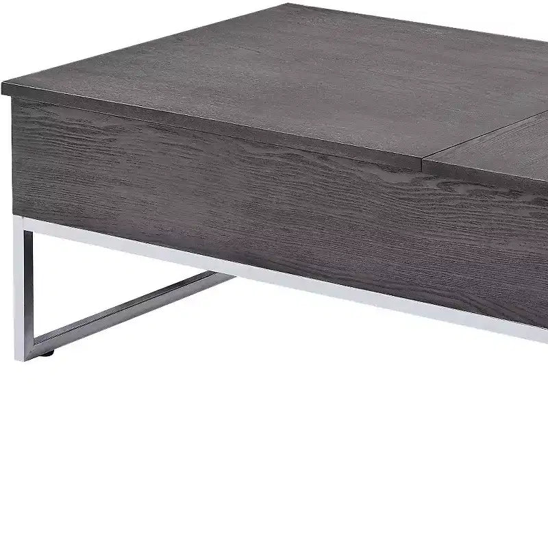 47 Couchtisch mit grauem und silbernem Holzgestell und hochklappbarer Tischplatte