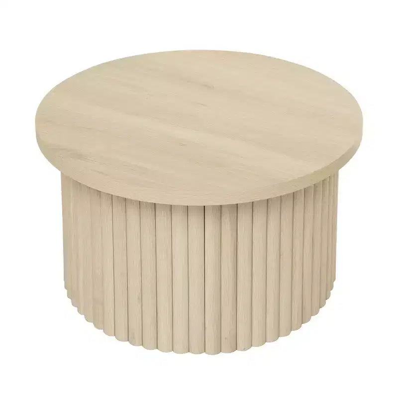 Rundes, gerilltes Couchtisch-Set, 2 verschachtelbare Tische in Naturholzoptik für Wohnzimmer oder Lounge