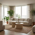 Rundes, gerilltes Couchtisch-Set, 2 verschachtelbare Tische in Naturholzoptik für Wohnzimmer oder Lounge