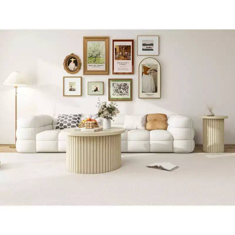 Rundes, gerilltes Couchtisch-Set, 2 verschachtelbare Tische in Naturholzoptik für Wohnzimmer oder Lounge