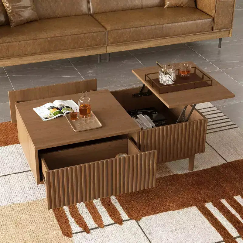 Moderner Couchtisch mit höhenverstellbarer Tischplatte, 2 Schubladen und verstecktem Fach